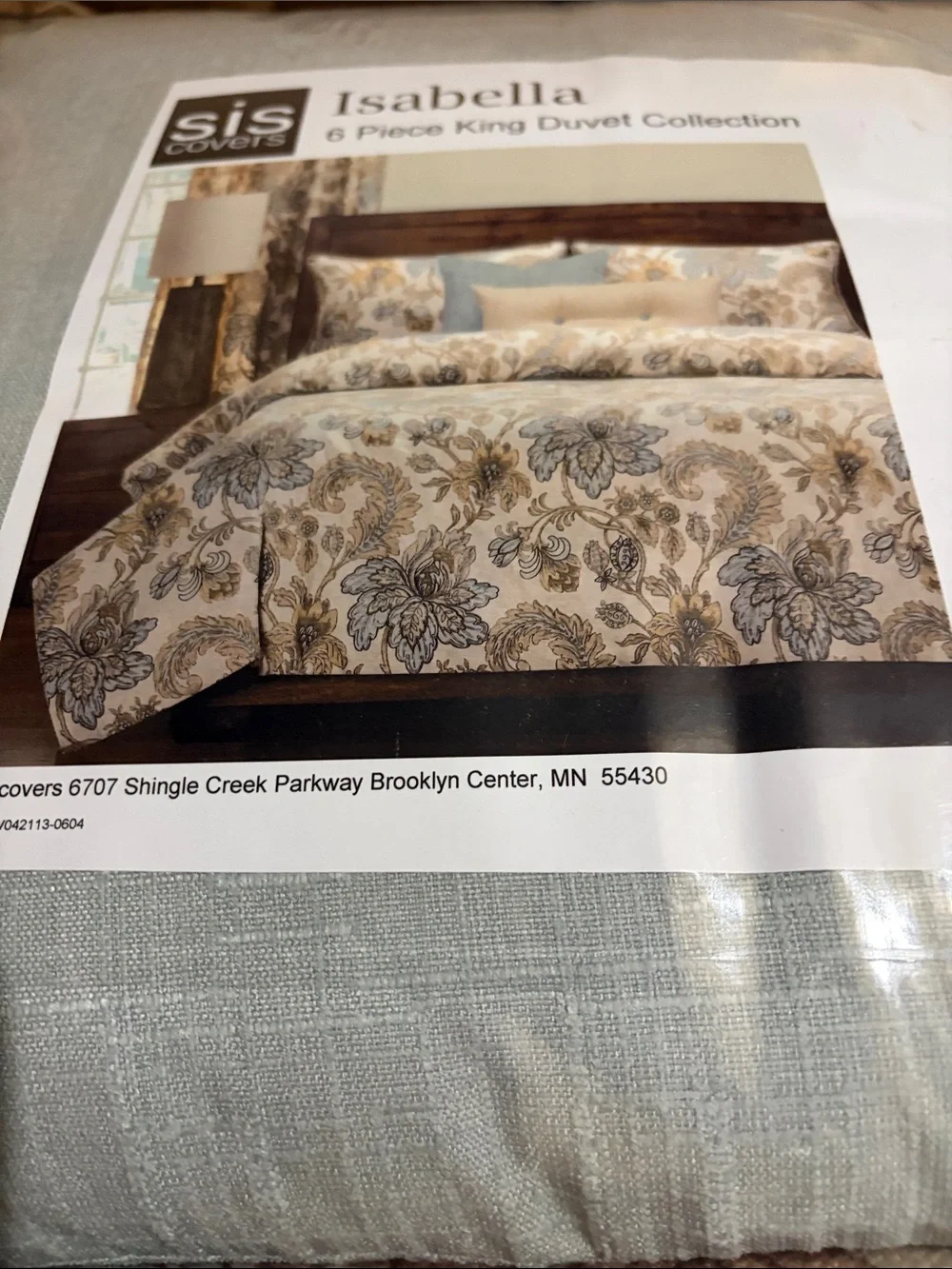Isabella Natural Floral 6-PC King Luxury Duvet Set - Siscovers NWT